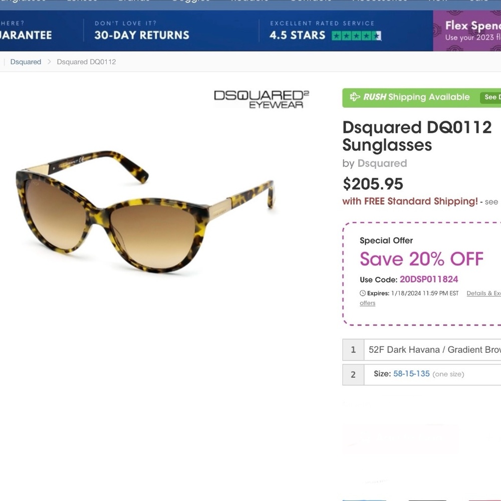 Dsquared Havana cateye tortoise shell sunglasses NWT - Picture 4 of 4